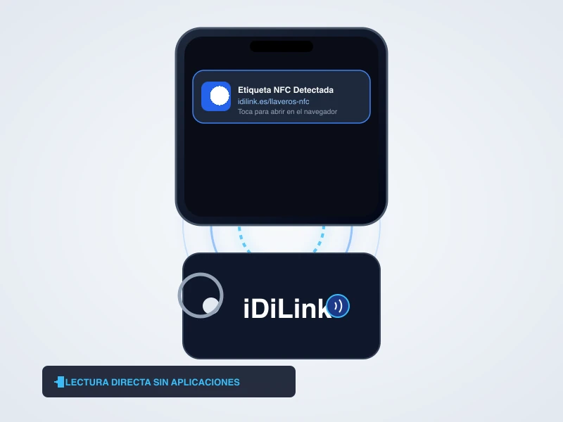 Smartphone realizando una lectura NFC sobre un llavero iDiLink