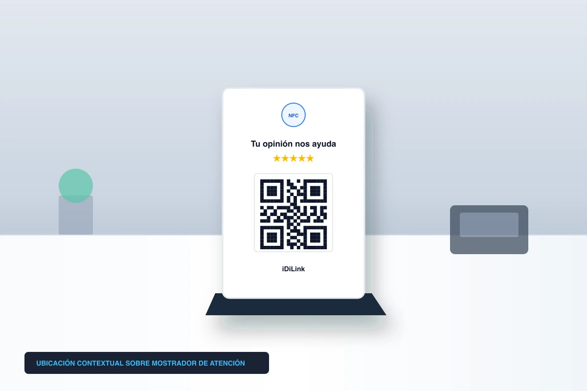 Soporte NFC y QR iDiLink colocado sobre un mostrador