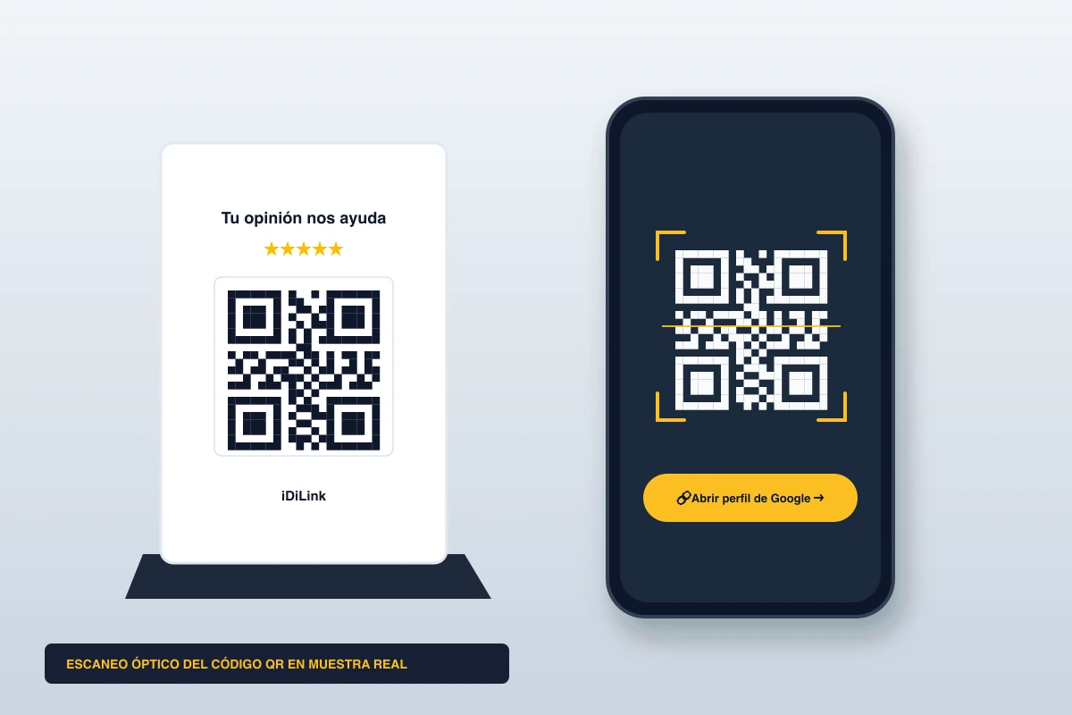 Smartphone escaneando el código QR de un soporte de sobremesa iDiLink