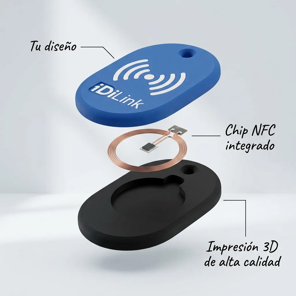 Esquema dibujo técnico de capas 3D y chip NFC integrado iDiLink